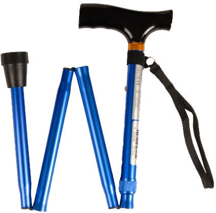 Laska składana inwalidzka aluminiowa z drewnianą rączką niebieska