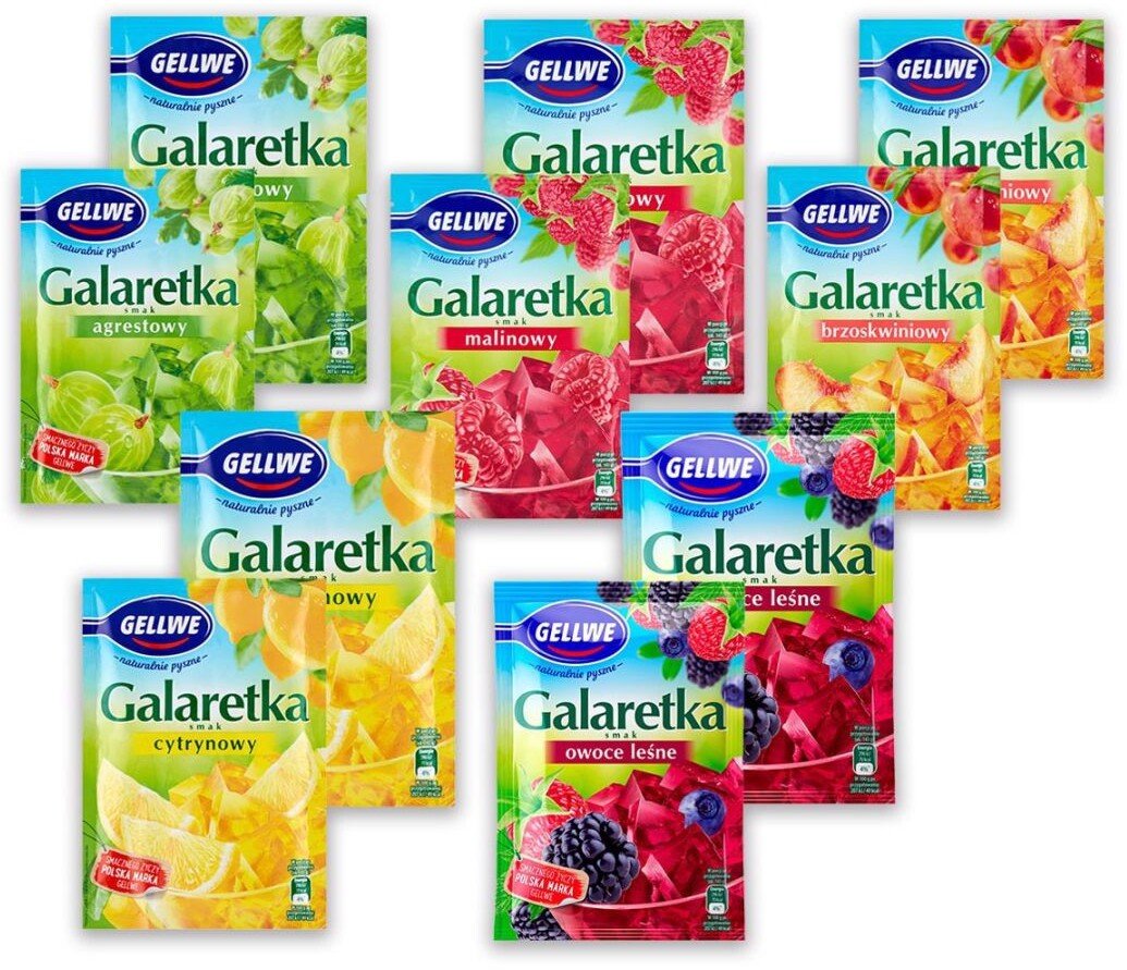 Gellwe Galaretka Mix 5 smaków 72g x 10 sztuk