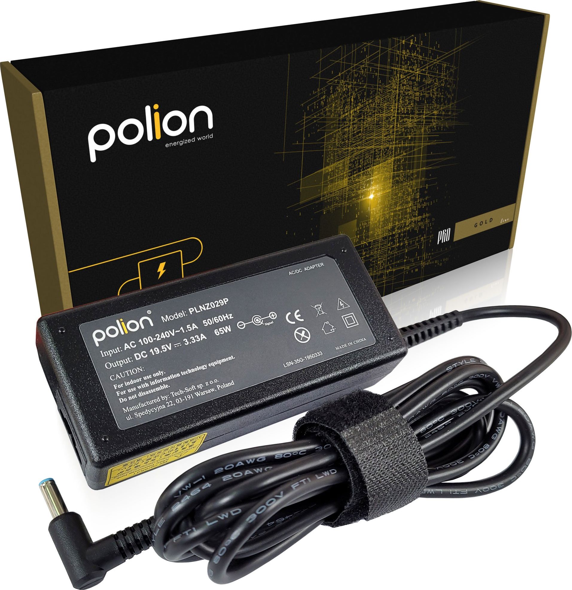 Zasilacz do laptopa Polion 65 W, 3 mm, 3.3 A, 19.5 V (PLNZ029P)