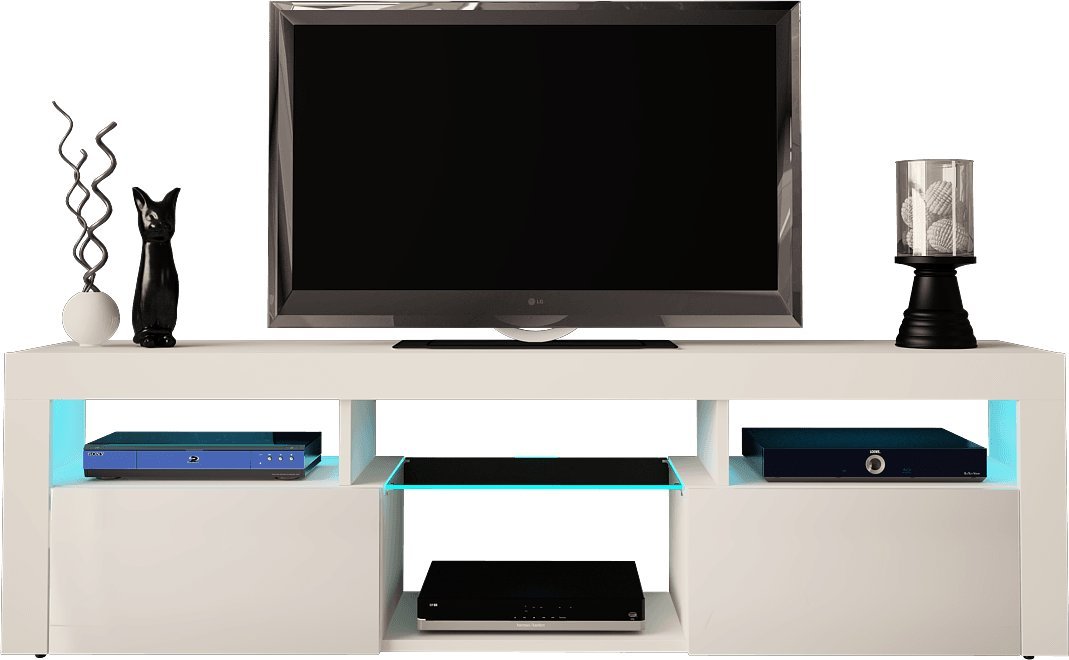 MEGSTYL SZAFKA RTV 160CM - GRAND 5 biały mat - biały połysk