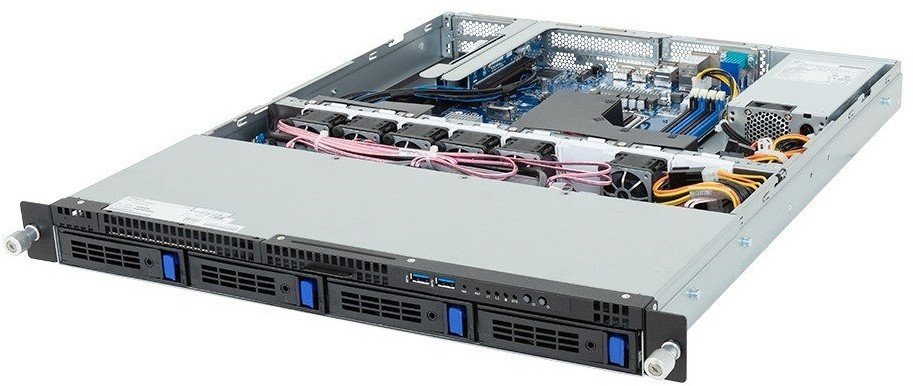 Platforma Gigabyte Rack (1U) R123-X00-AA01 Intel E-24XX (4x 3,5" SATA HS, 1xM.2, 2x1Gbe, IPMI, 1x400W)