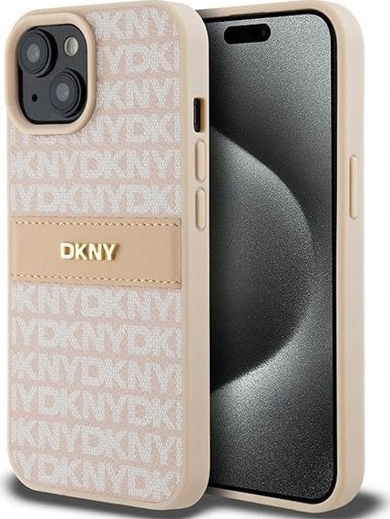 DKNY DKHCP15SPRTHSLP iPhone 15 / 14 / 13 6.1" różowy/pink hardcase Leather Mono Stripe & Metal Logo