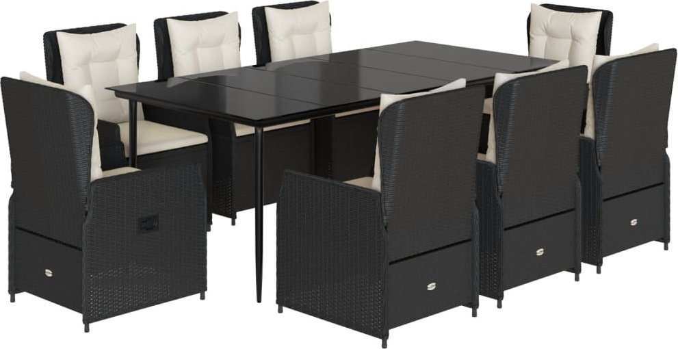 9-cz. zestaw mebli ogrodowych z poduszkami, czarny, rattan PE