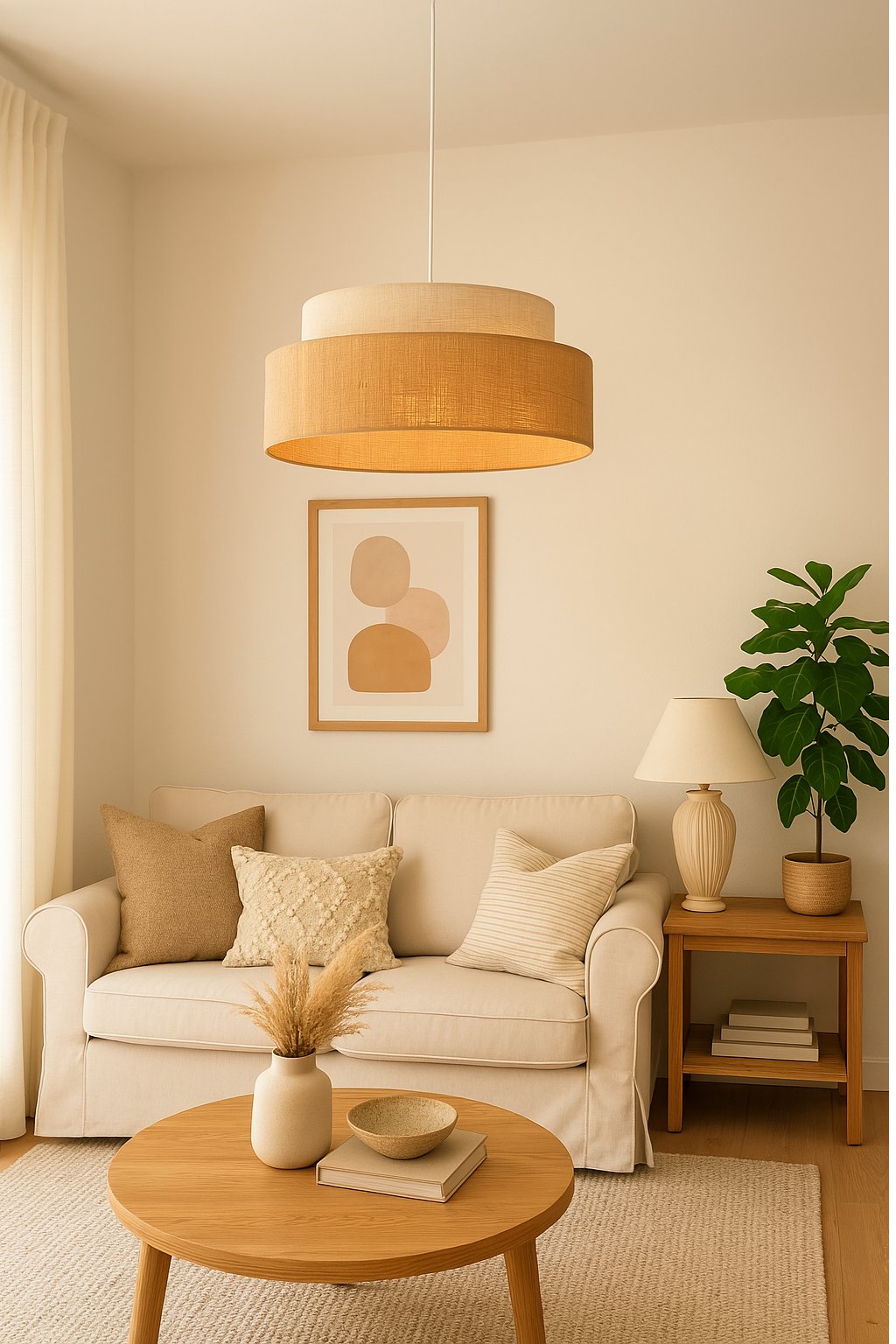 Beżowa lampa sufitowa ZARIA boho rattan, styl skandynawski