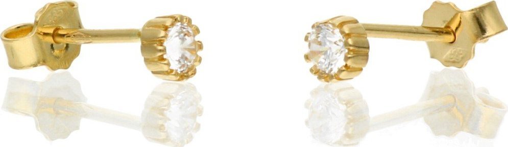Rosanto Złote subtelne kolczyki sztyfty z białymi cyrkoniami 585 14k