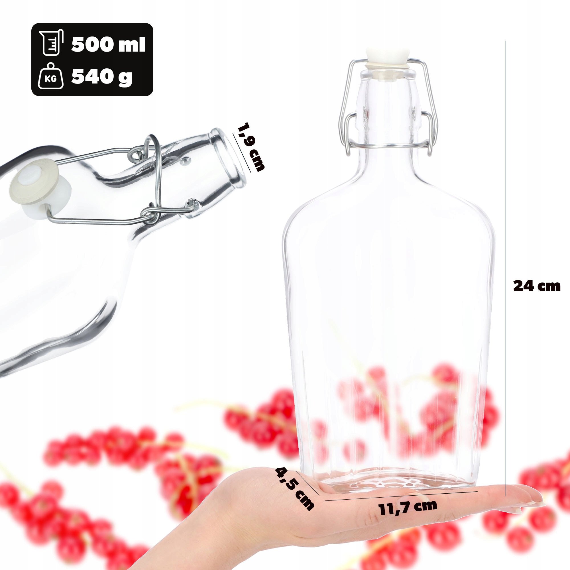 KADAX Butelki Szklane Do Nalewki Soku + Korek 0,5L 6szt