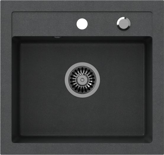 Zlewozmywak Steiner JOHNNY 110 Steingran granitowy czarny 1-komorowy b/o (50x47x18,5), z syfonem i zaślepką stal szlachetna