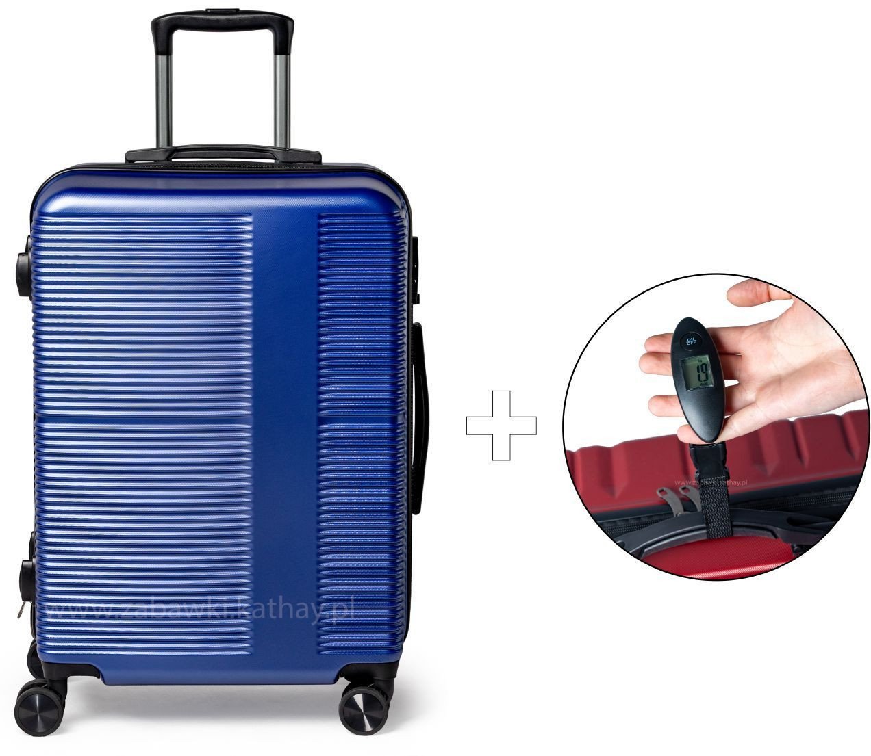 Średnia walizka podróżna granat ABS+PC zamek szyfrowy + waga bagażowa gratis