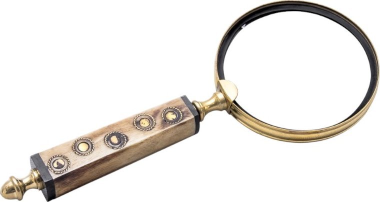 Giftdeco Mosiężne szkło powiększające z rączką kościaną