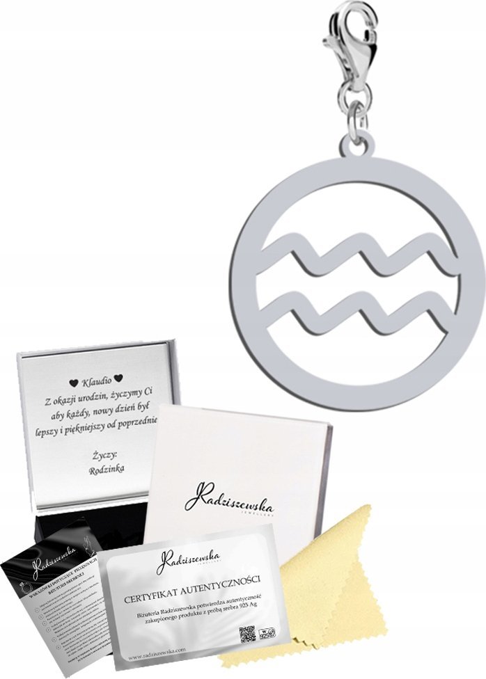 Radziszewska Jewellery Charms Srebrny Zodiak Wodnik Karabińczyk 925 Prezent Zawieszka Biżuteria