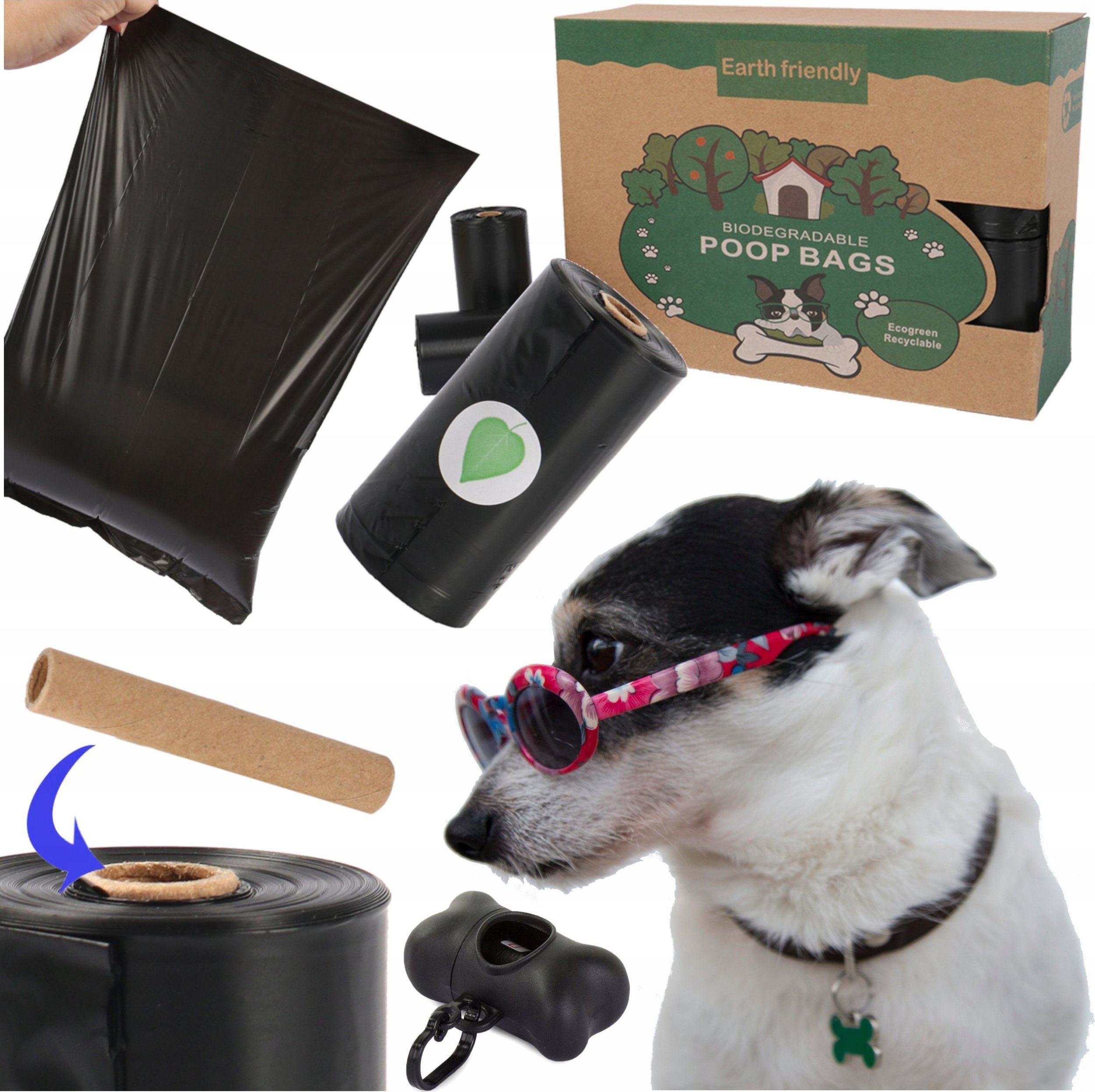 Woreczki na psie odchody 300 sztuk 20 rolek czarne biodegradowalne + etui