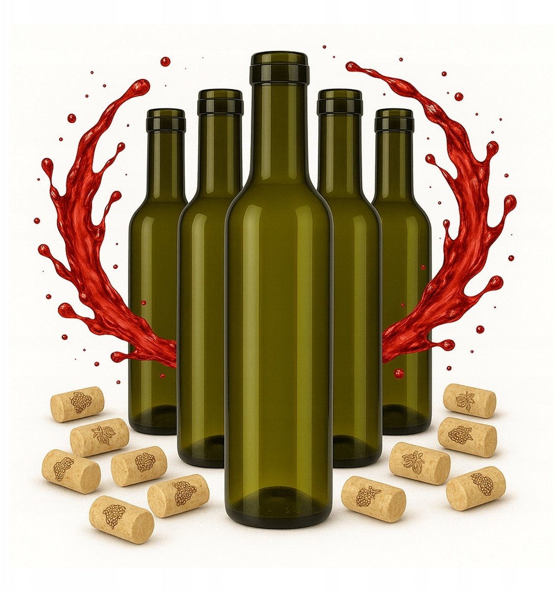 5x Butelki Szklane 375ml Ciemne Szkło na Oliwę Ocet Syrop Wino Alkohol