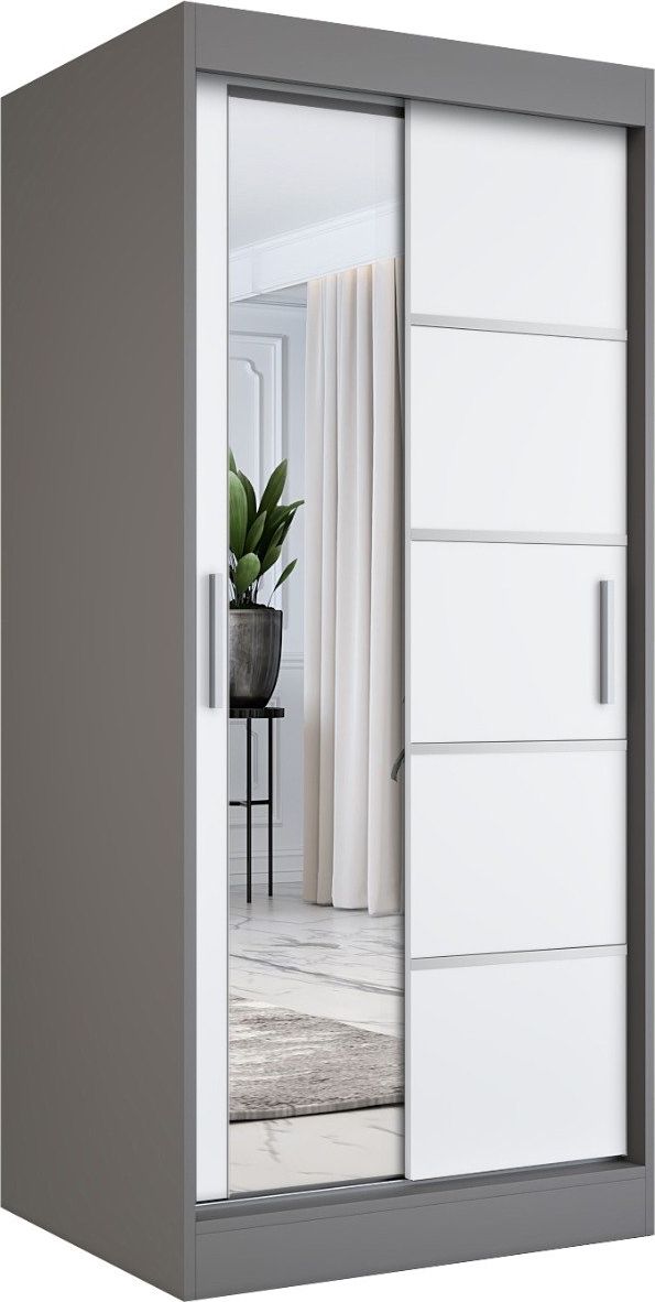 MKPOL Szafa przesuwna MODUO COMFORT 3 90 antracyt/biała mat z lustrem