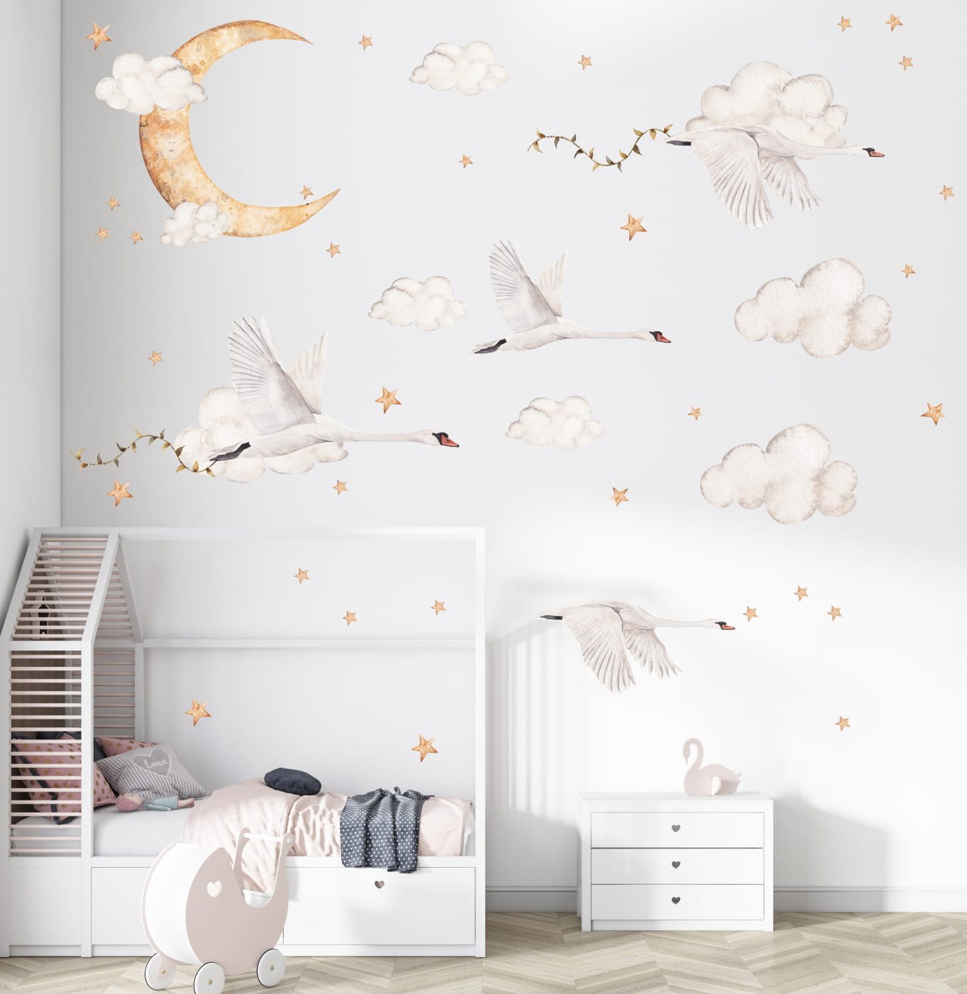 Mała Pracownia DK Naklejka Łabędzie i księżyc |