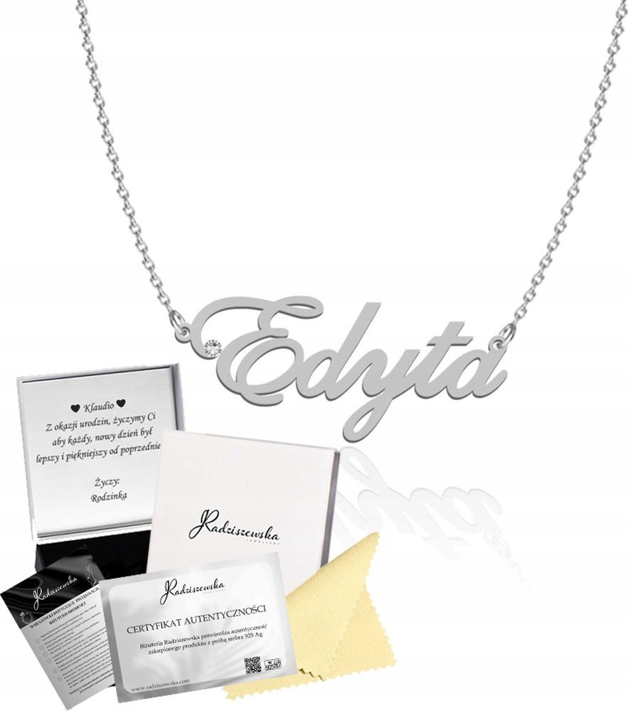 Radziszewska Jewellery Naszyjnik Srebrny z Imieniem EDYTA 925 Prezent Łańcuszek DEDYKACJA GRATIS