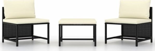 vidaXL 3-cz. zestaw wypoczynkowy do ogrodu, poduszki, czarny rattan PE