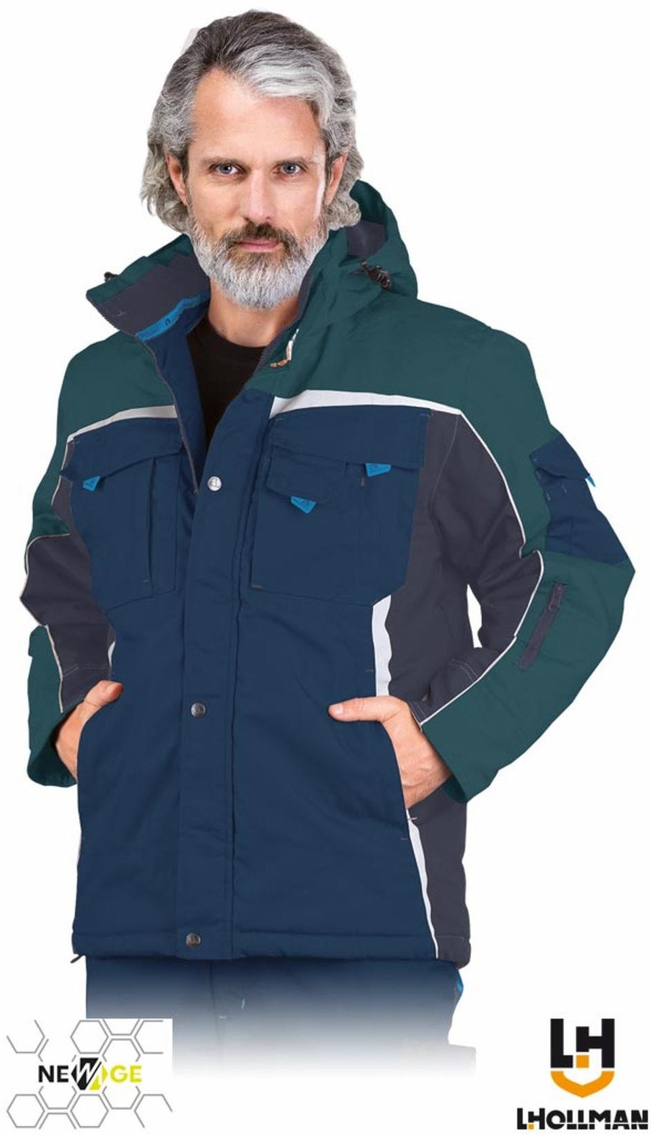 LH-NAW-J - Kurtka ochronna ocieplana NEW AGE wykonana z materiału typu canvas - granatowo-czarno-pomarańczowy 2XL