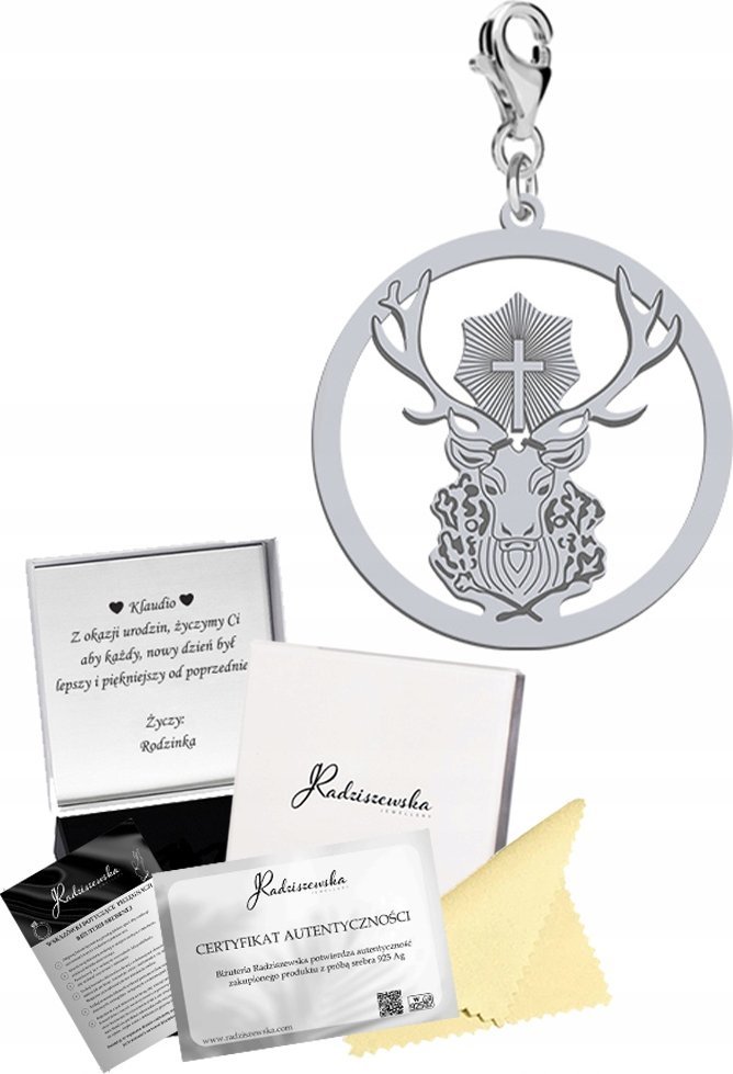 Radziszewska Jewellery CHARMS SREBRNY JELEŃ ŚWIĘTEGO HUBERTA KARABIŃCZYK PREZENT ŻYCZENIA