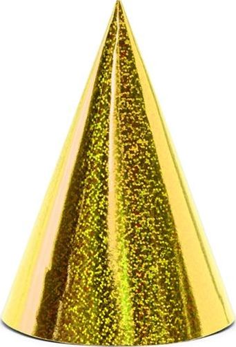Party Deco Czapeczki imprezowe, holograficzne złote, 17 cm, 6 szt. uniwersalny