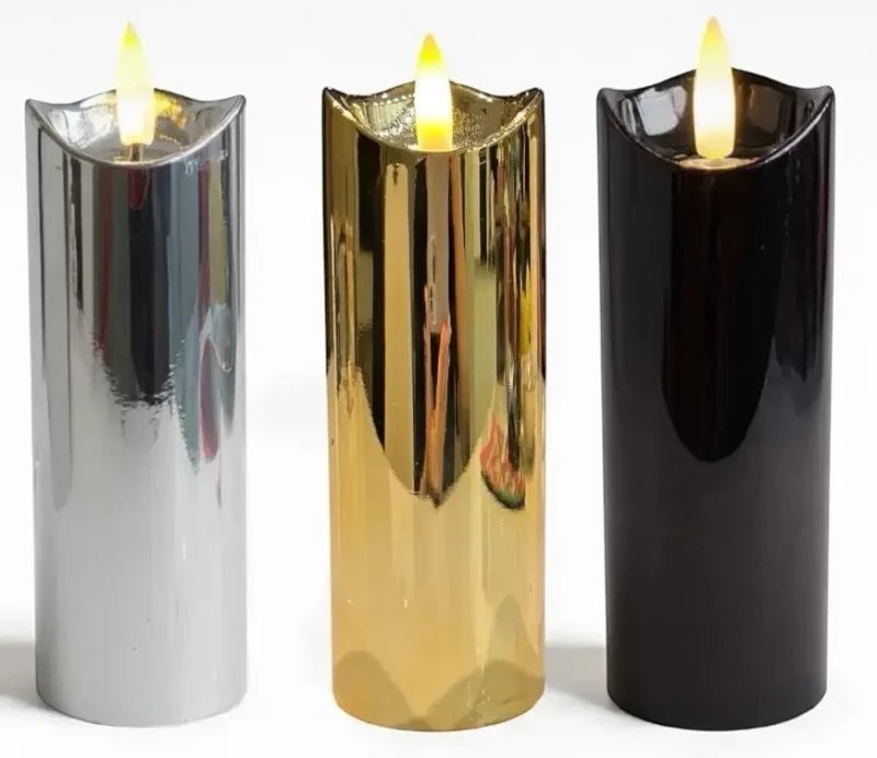 Świeca metalizowana LED 5.3x15cm do lampionu z efektem płomienia 2xAA