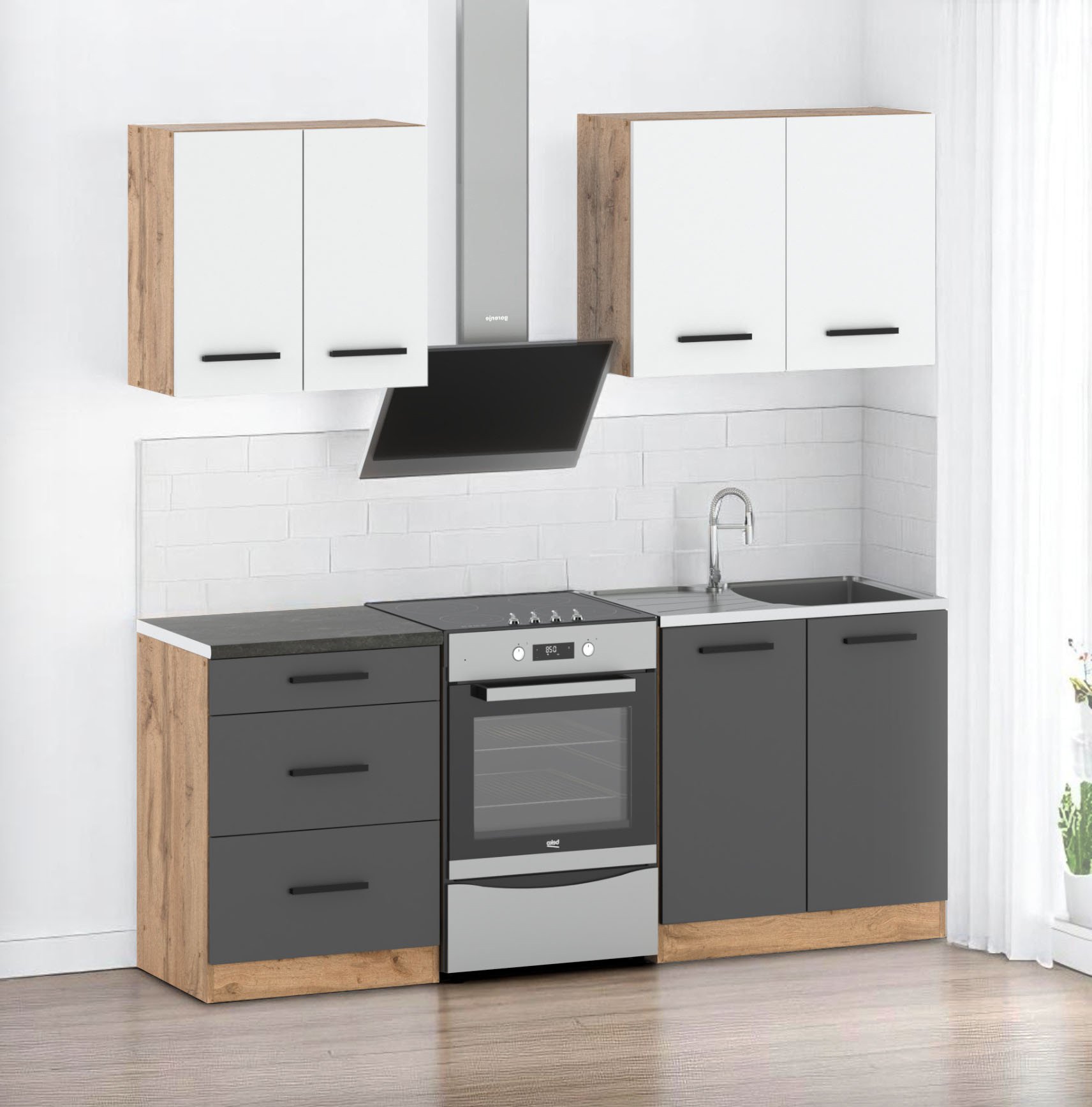 Kuchnia modułowa nowoczesna blat mała pojemna 2m wotan biały mat szary mat