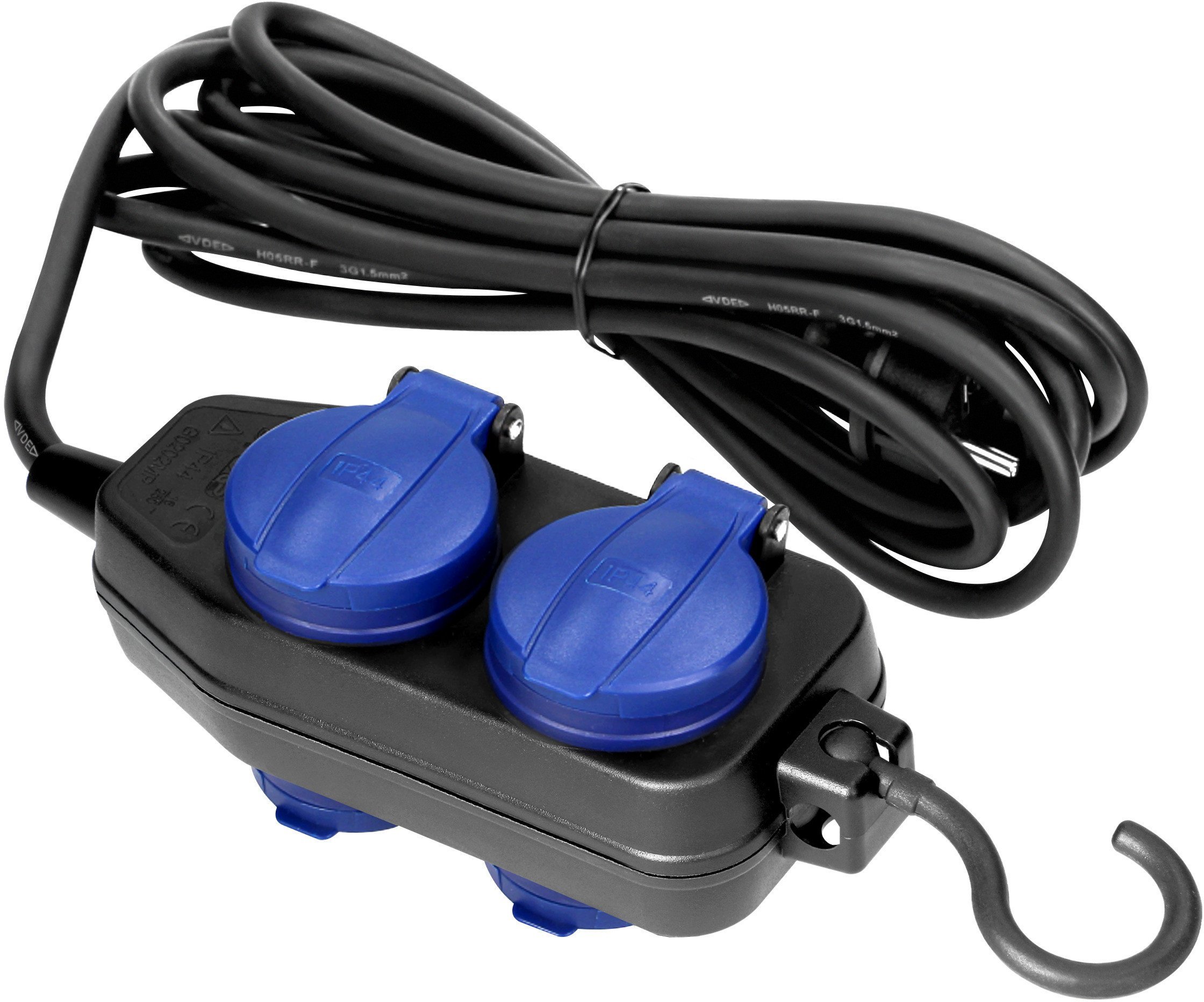 Przedłużacz warsztatowy bryzgoszczelny IP44, 4 gniazda (2+2) 2P+Z IP44, schuko, przewód gumowy, H05RR-F 3x1,5mm?, 5m