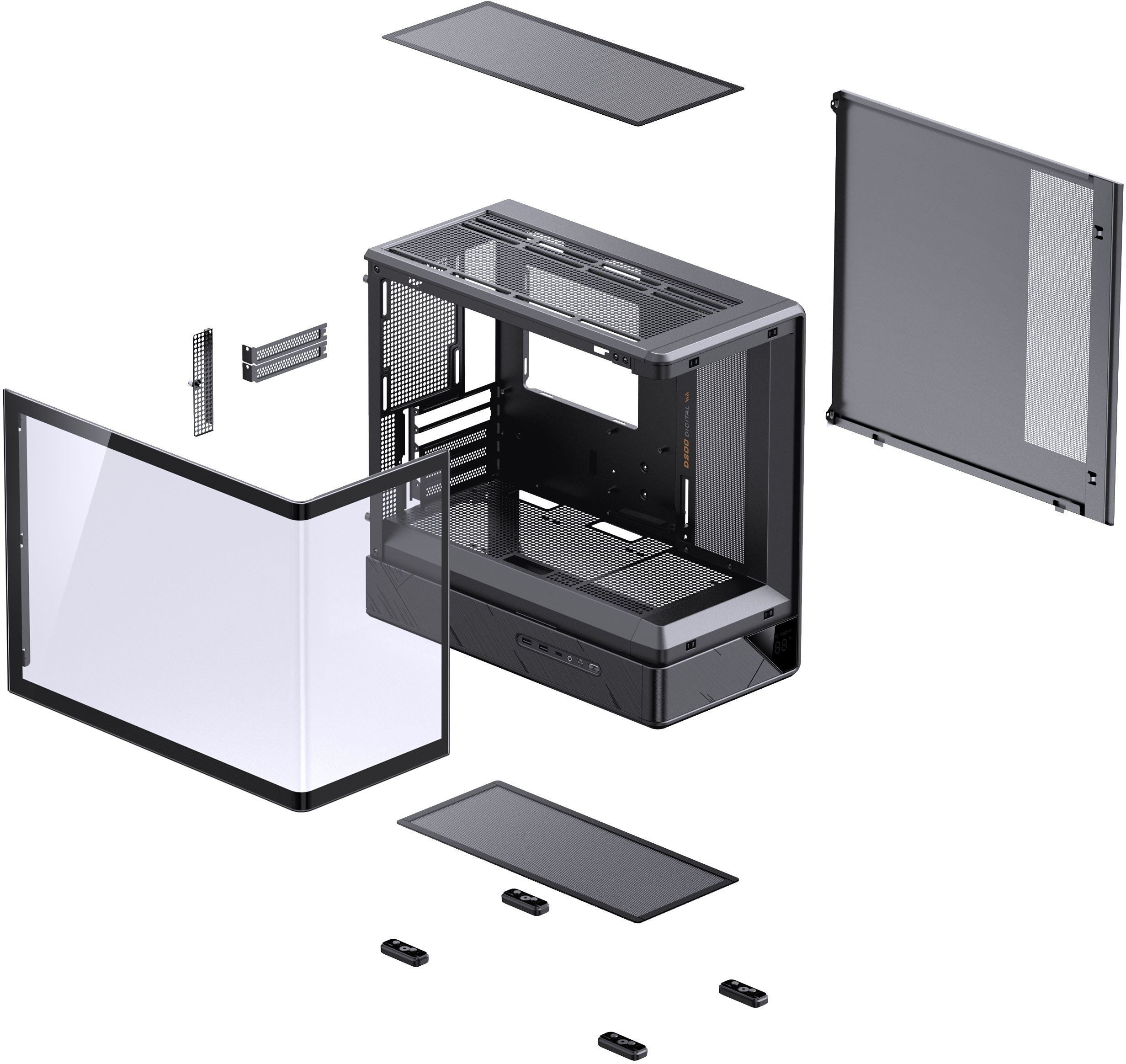 Obudowa Jonsbo D200 Midi-Tower, mATX, Tempered Glass, Mini Temp Display - czarny