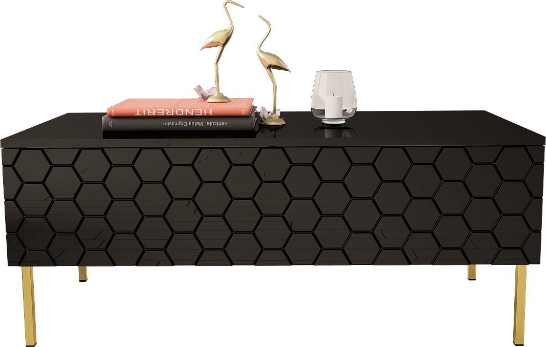 MEGSTYL ŁAWA 120CM NA ZŁOTYCH NÓŻKACH - HEXA 3 Czarny połysk
