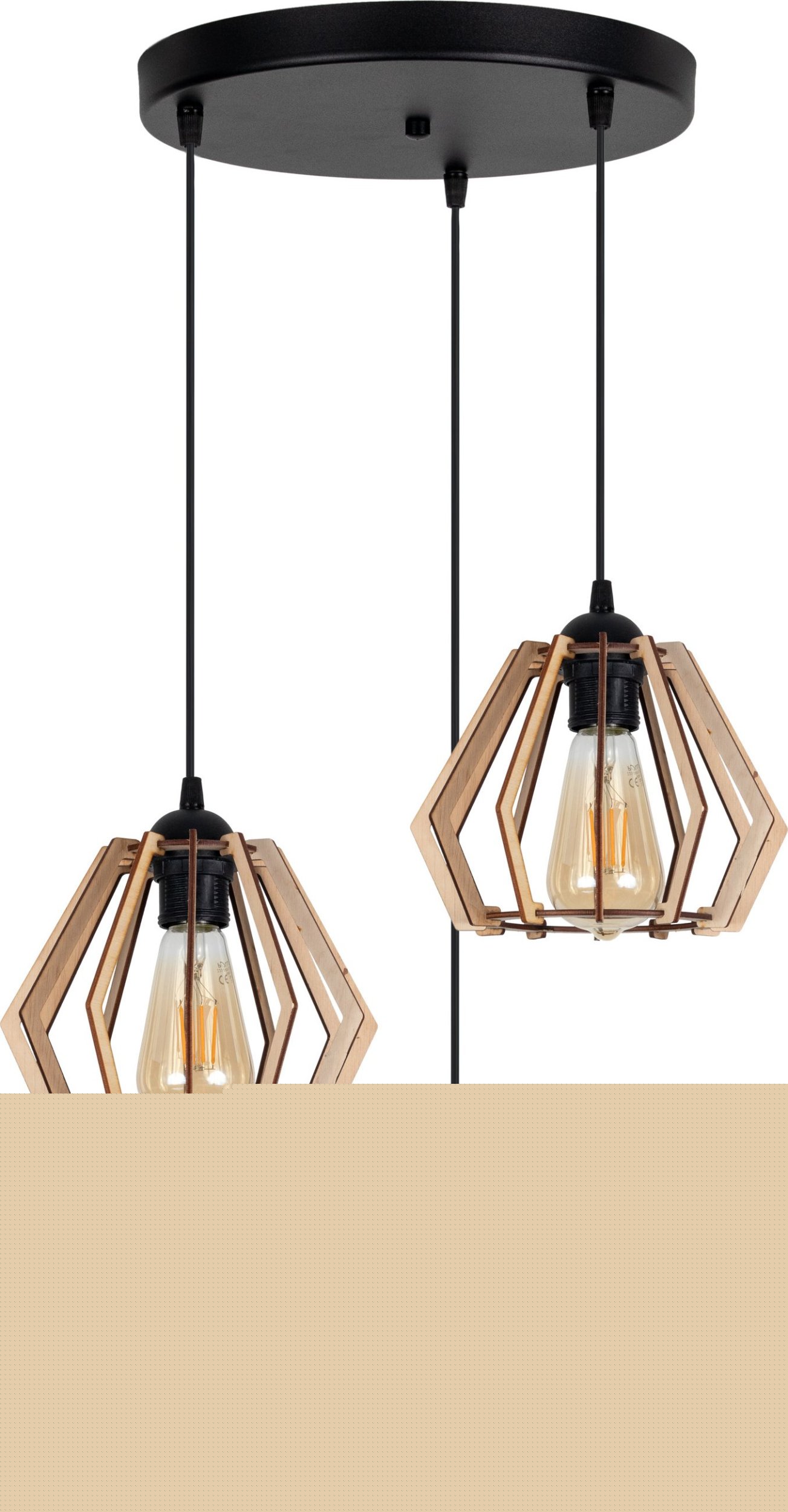 BELIS Lampa sufitowa BERGO żyrandol czarny drewno 3 x E27 0005