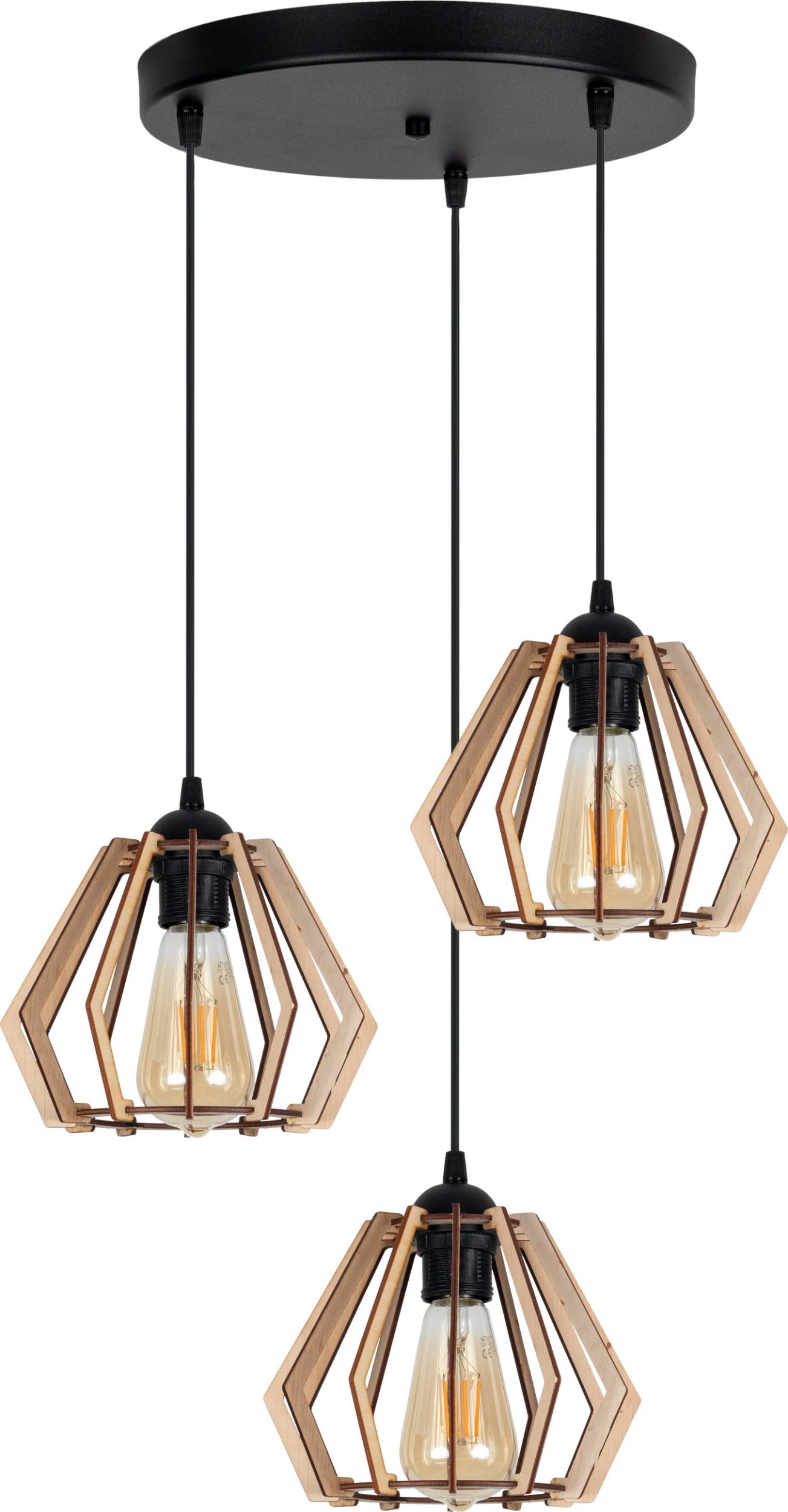 BELIS Lampa sufitowa BERGO żyrandol czarny drewno 3 x E27 0005