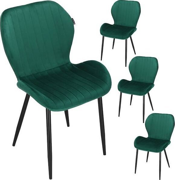 Springos Krzesła tapicerowane 4 szt. welurowe do salonu, jadalni nowoczesne ciemnozielone UNIWERSALNY