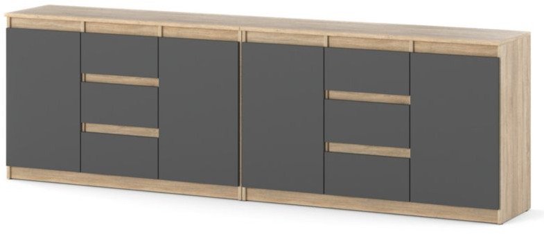 Komoda Z Szufladami Nowoczesna Szafka 240cm Meblościanka Dąb Sonoma Szary