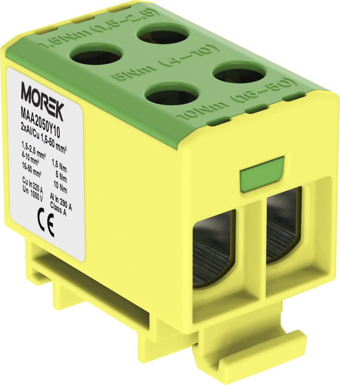 MOREK Złączka szyn gwint rozgał AL/CU 1,5-50mm2 TS35 1-tor 4-otw zac OTL50-2 żółto-ziel MAA2050Y10 89732009 - MAA2050Y10