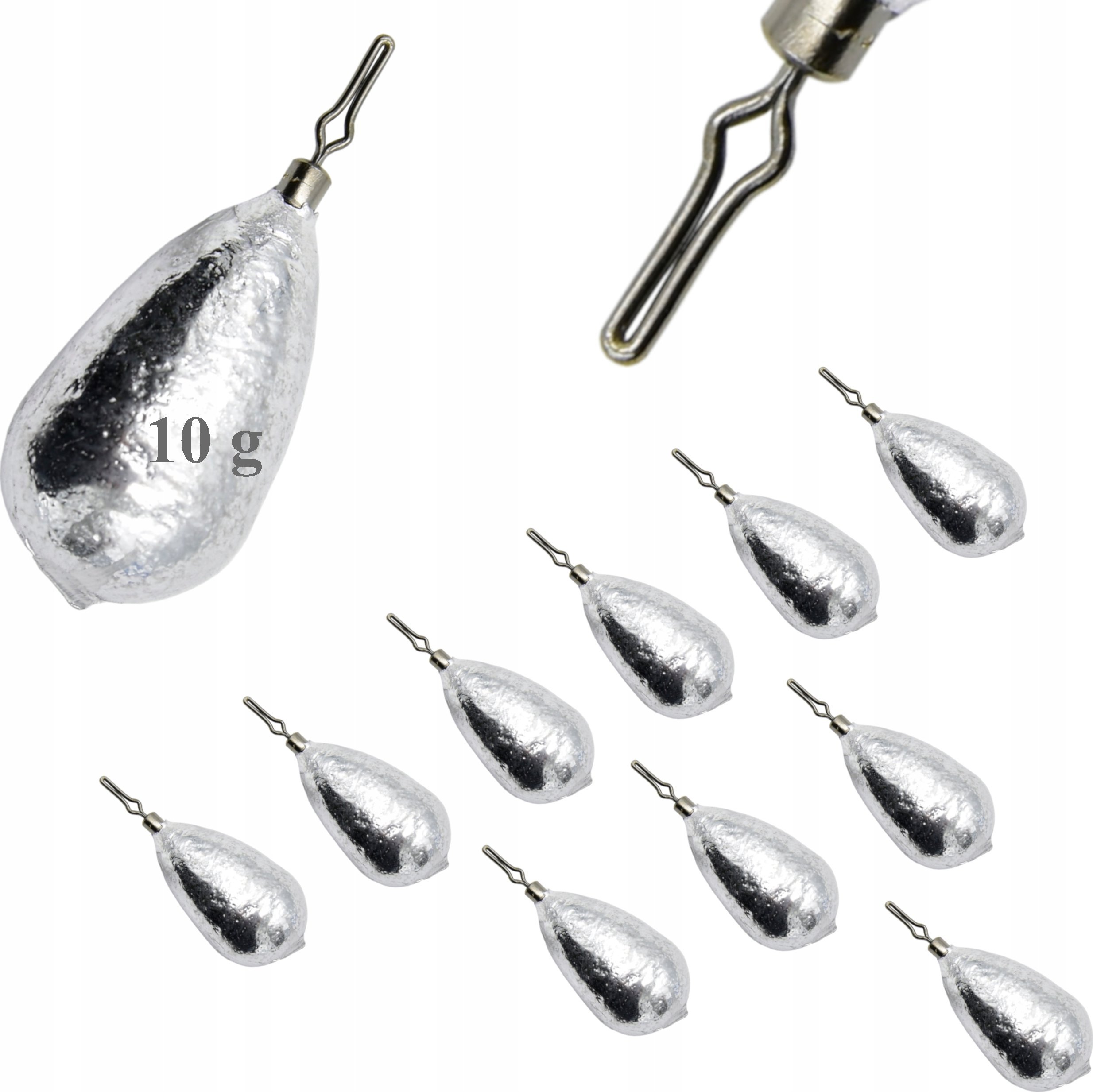 Angel Sport 10 x CIĘŻAREK ŁEZKA Z KRĘTLIKIEM 10 g KLIPS Zacisk