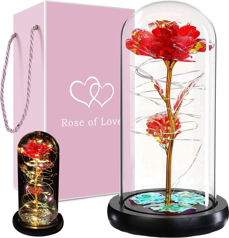 Verk Wieczna róża w szkle prezent led rgb świecąca czerwona szklana na okazję Wieczna róża w szkle prezent led rgb świecąca czerwona szklana na okazję