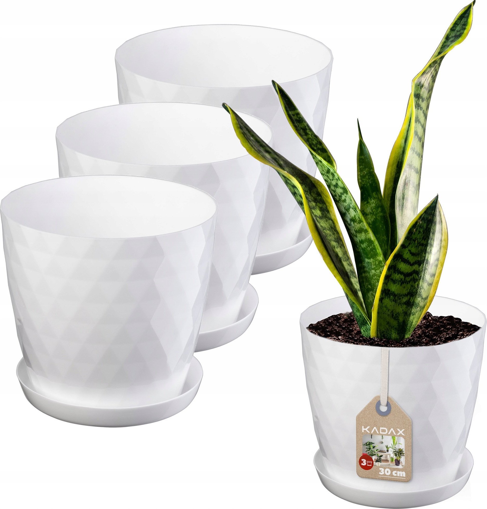 Kadax KADAX Zestaw 3x Doniczka Z Podstawką Biała 30cm