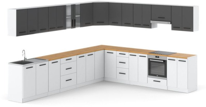 Meble Kuchenne Nowoczesne Narożne Zestaw Rossa 6.8m Kuchnia Szara Biała