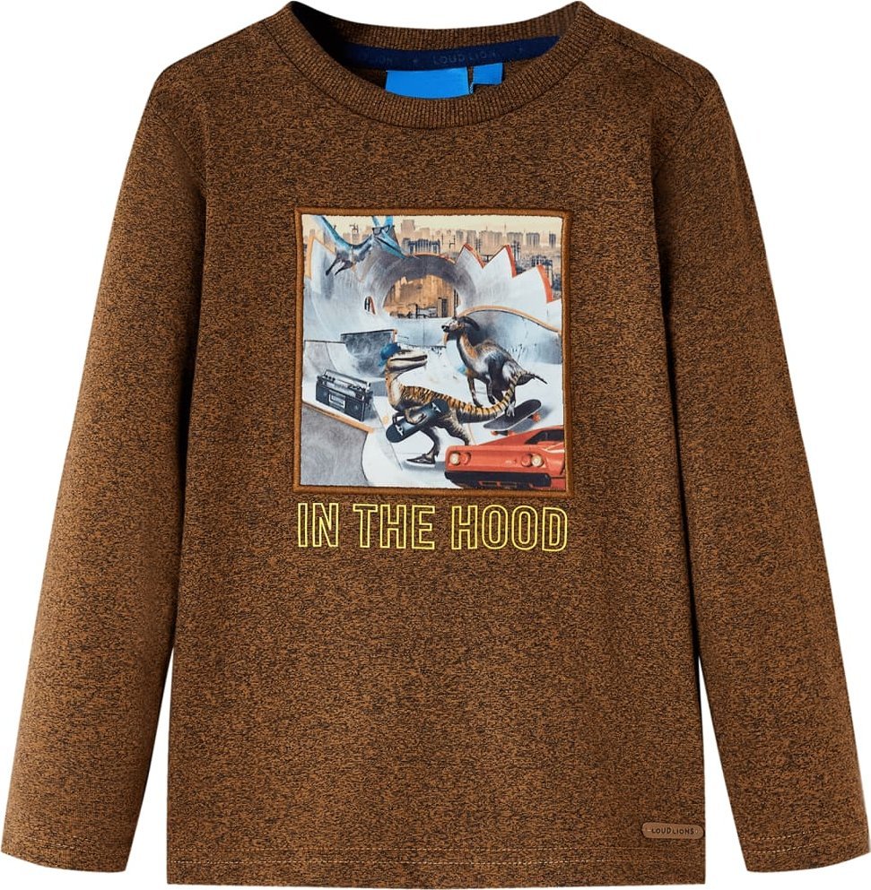 vidaXL Koszulka dziecięca z długimi rękawami, melanż koniak, 140