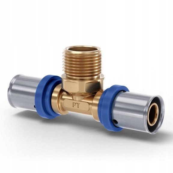 PEX Trójnik 16 x 1/2 x 16 gwint zewnętrzny GZ zaciskowy Radopress Pipelife