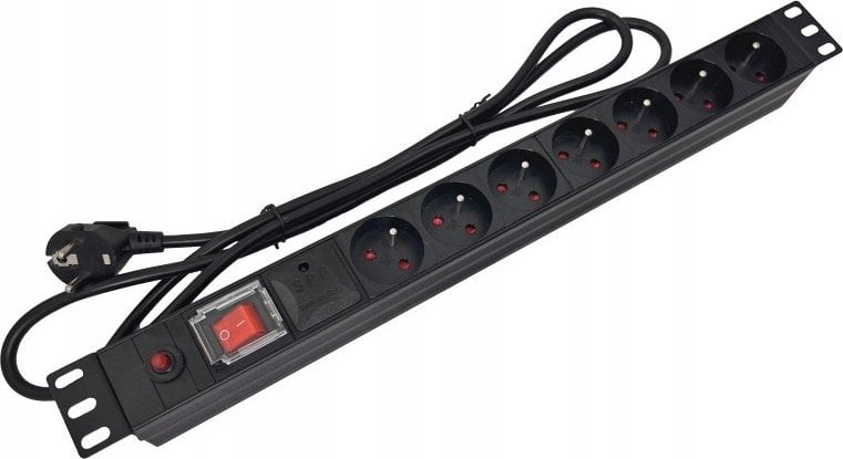 Alantec Listwa zasilająca 19" 230V - 7 gniazd (typu E - CEE 7/5), z wyłącznikiem LED, z zabezpieczeniami kabel 1,8m CEE 7/7 (PZ021)