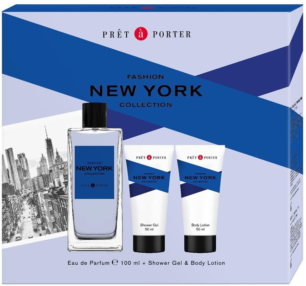 Coty Pret A Porter New York zestaw woda perfumowana spray 100ml + balsam do ciała 50ml + żel pod prysznic 50ml
