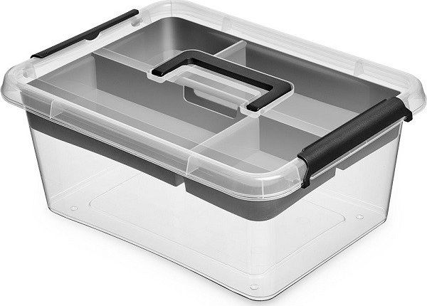 ORPLAST Pojemnik z Pokrywką i 4 Przegródkami Organizer z Uchwytem SimpleStore 12,5 L