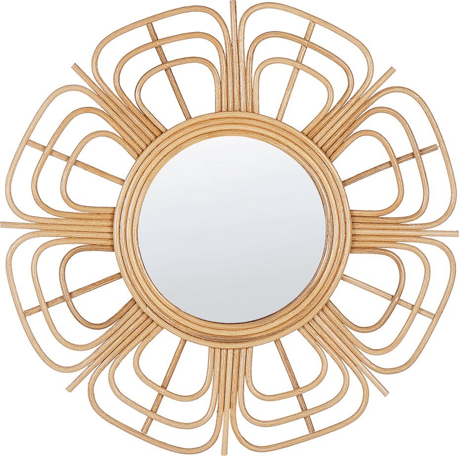 Beliani Rattanowe lustro ścienne słońce 60 cm beżowe PASAKU