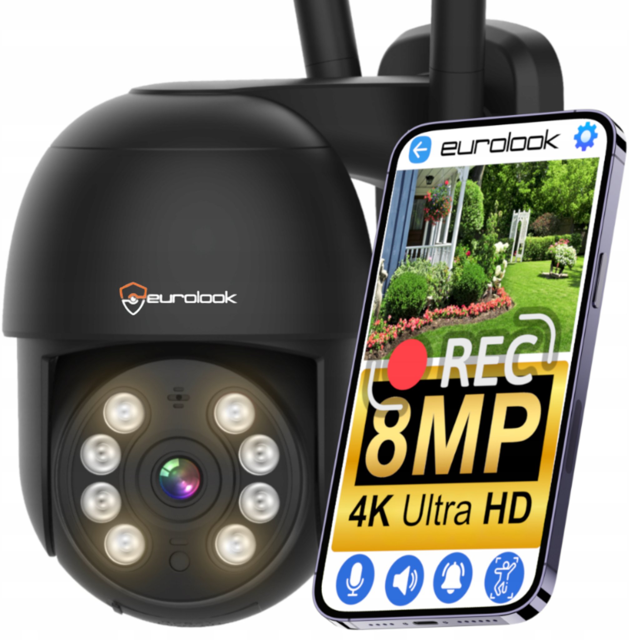 Bezprzewodowa Zewnętrzna Obrotowa Kamera IP WiFi 8MPx 4K UHD Powiadomienia