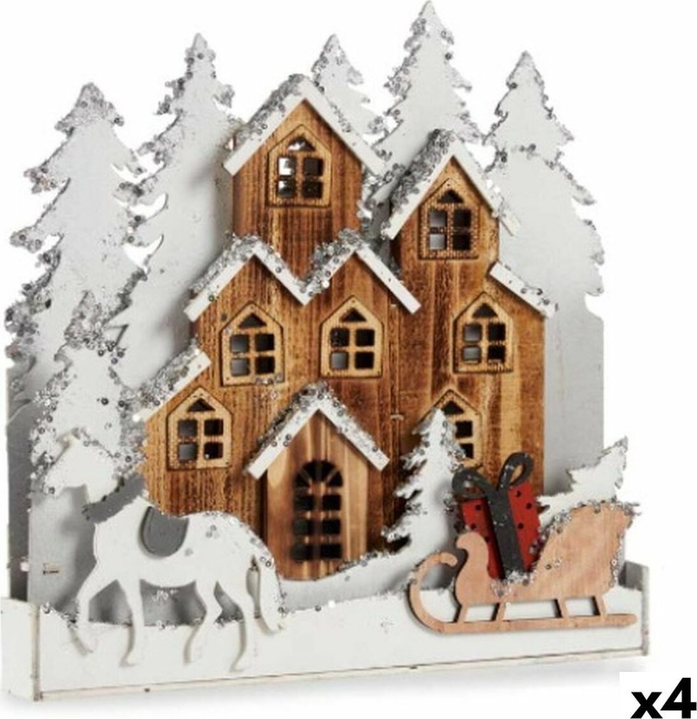 Dekoracja świąteczna Krist+ Figurka Dekoracyjna Światło Miasteczko Biały Brązowy Drewno 44 x 44,5 x 6 cm (4 Sztuk)