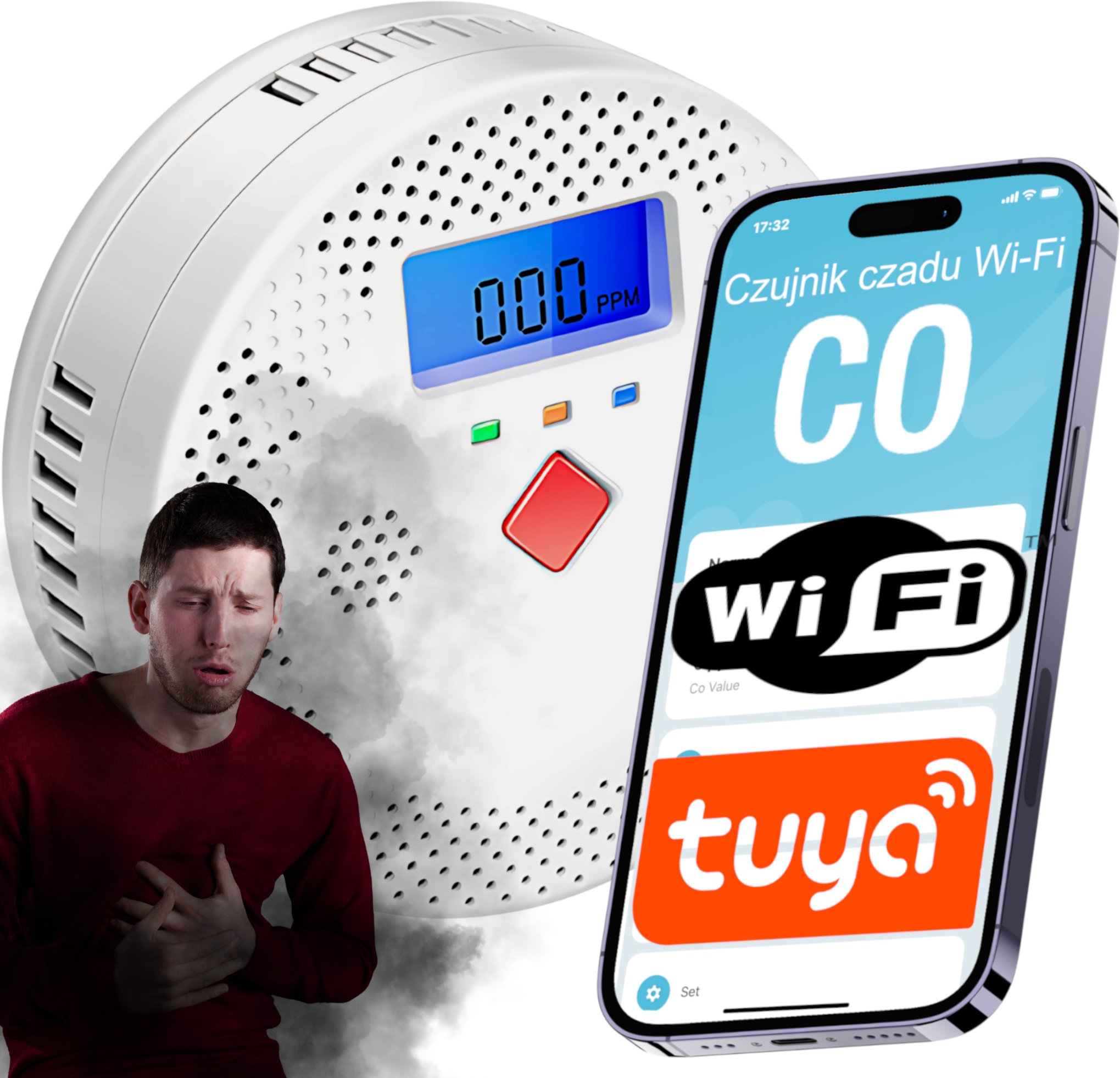 INTELIGENTNY CZUJNIK DETEKTOR CZADU GAZU TLENKU WĘGLA CO TUYA WIFI SMARTLIFE CZUJKA TEST [EUROLOOK TU-014-CM]