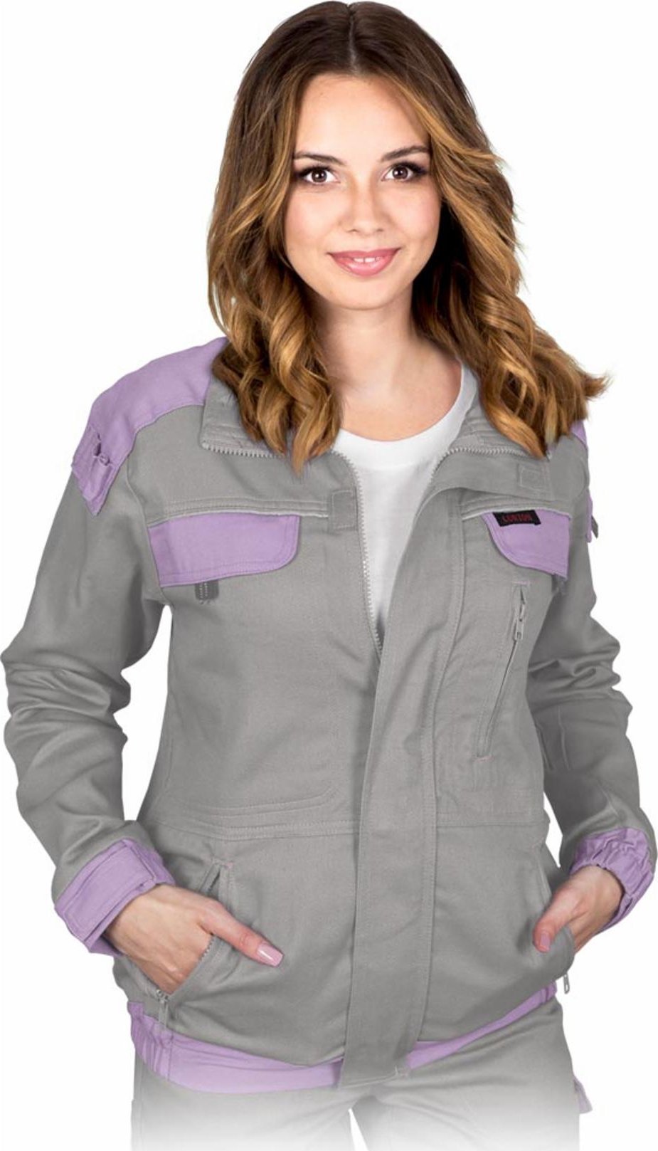 R.E.I.S. CORTON-L-J - Damska bluza ochronna CORTON, stójka tkana 100% bawełna 260 g/m2 6 kieszeni elementy odlaskowe - granatowo-niebieski 5XL