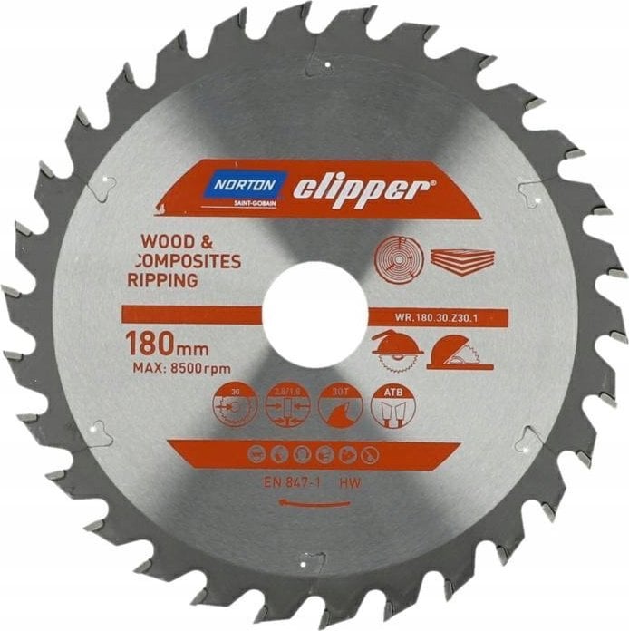 Norton NORTON PIŁA TARCZOWA 180mm x 30mm x 30z DREWNO I KOMPOZYTY ATB (2,8 / 1,8)