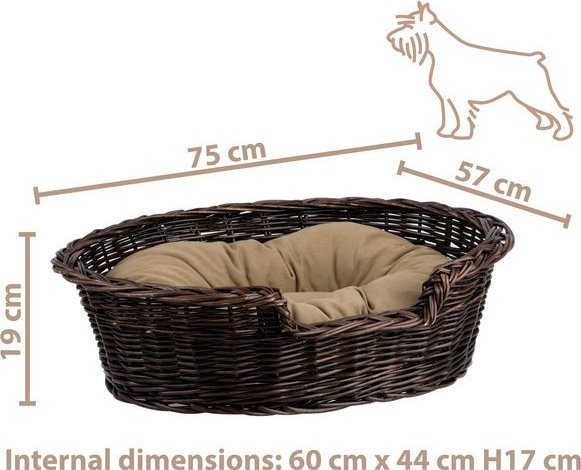 WickerPL Poppy WIKLINOWE OWALNE LEGOWISKO DLA ZWIERZĄT KOSZ DLA PSA 75X57 H19 / ROZMIAR WEWNĘTRZNY 60X44 H17 CM