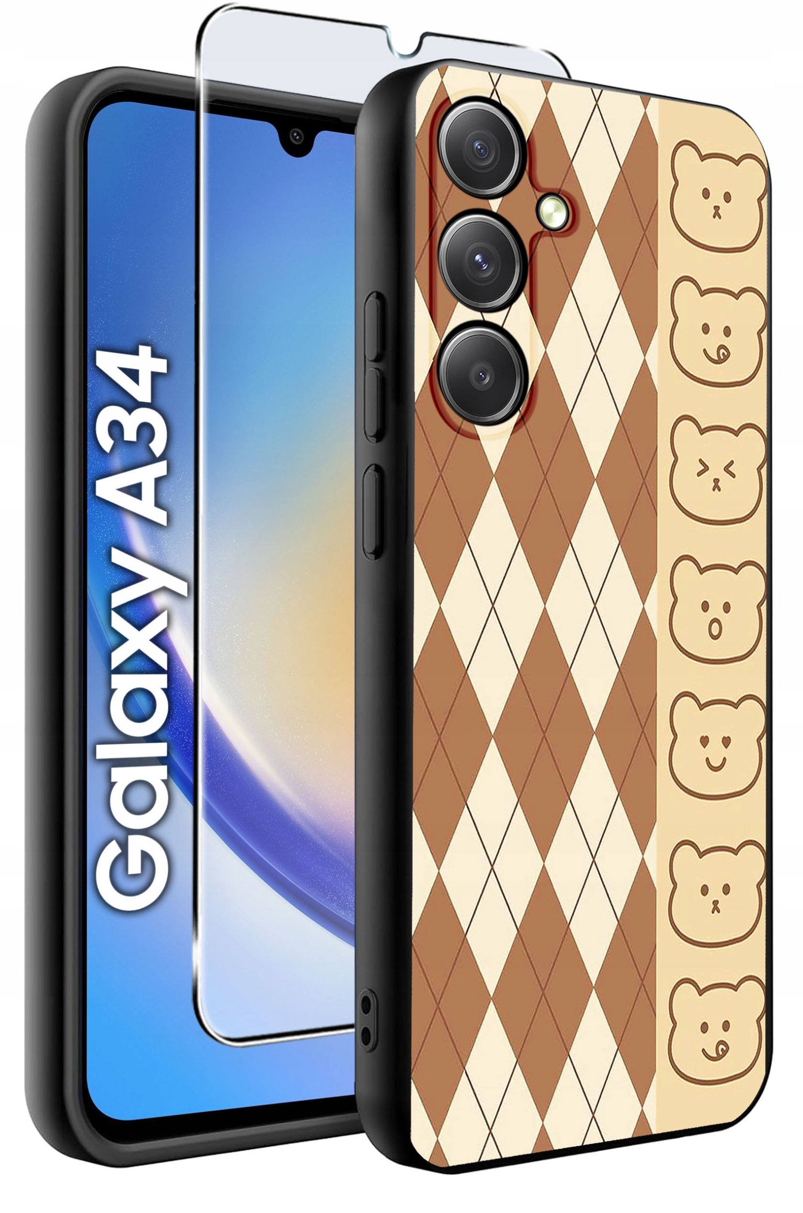 ETUI do Samsung A34 5G WZORY | SILIKONOWE MATT CASE + SZKŁO 9H